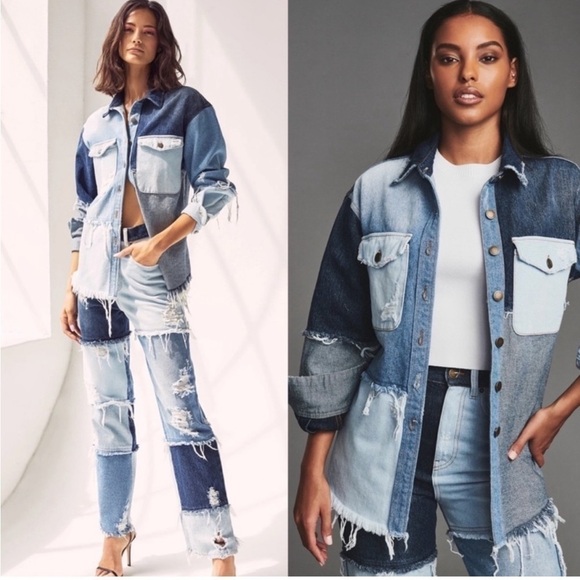 Retrofete | Perri Indigo Patchwork Jean Jacket Sz: XL - Picture 2 of 10